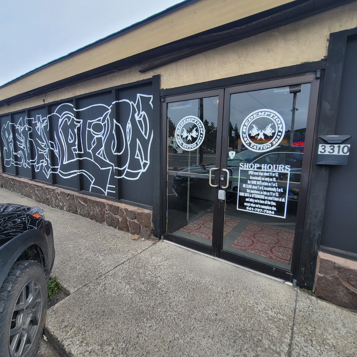 Redemption Tattoo storefront on North Highway 97, Bend